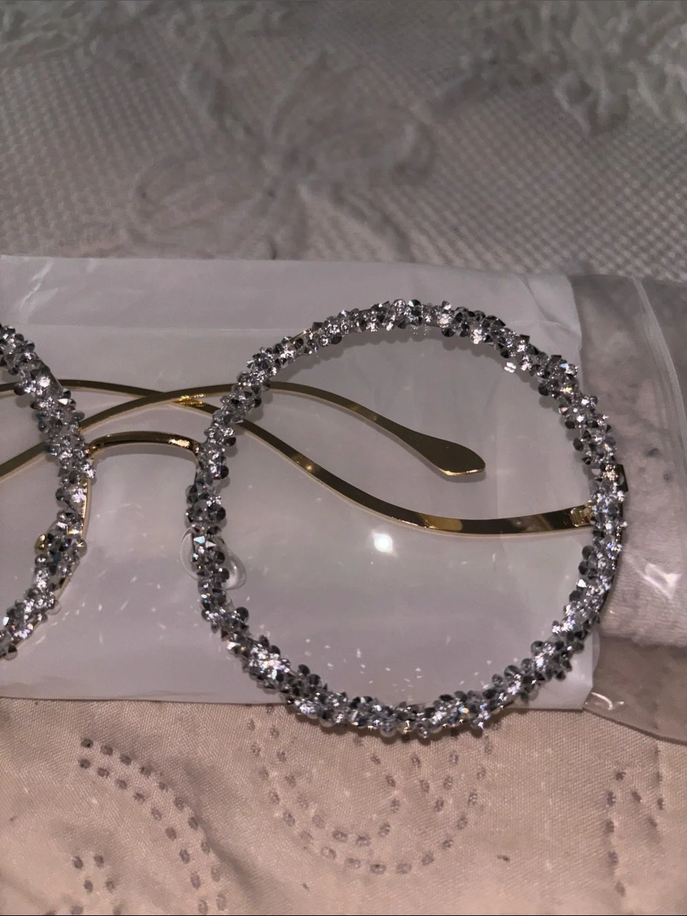 Crystal-Trim Round Sunglasses - Gold Frame
